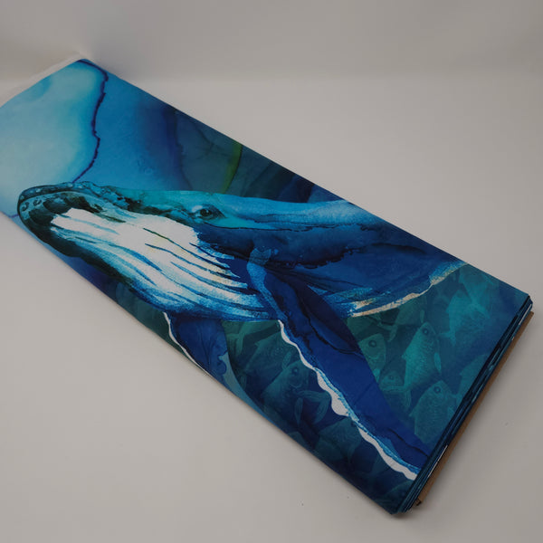 Northcott - Deep Blue - Whales - Panel - 28" x 43" - DP28120-48 (per panel)