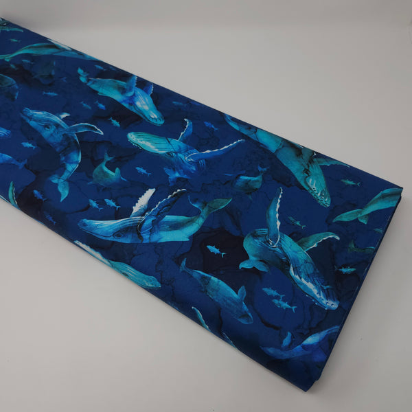 Northcott - Deep Blue - Whales - DP28122-48 (1/2 Yard)