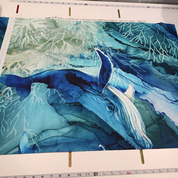Northcott - Deep Blue - Whales - Panel - 28" x 43" - DP28120-48 (per panel)