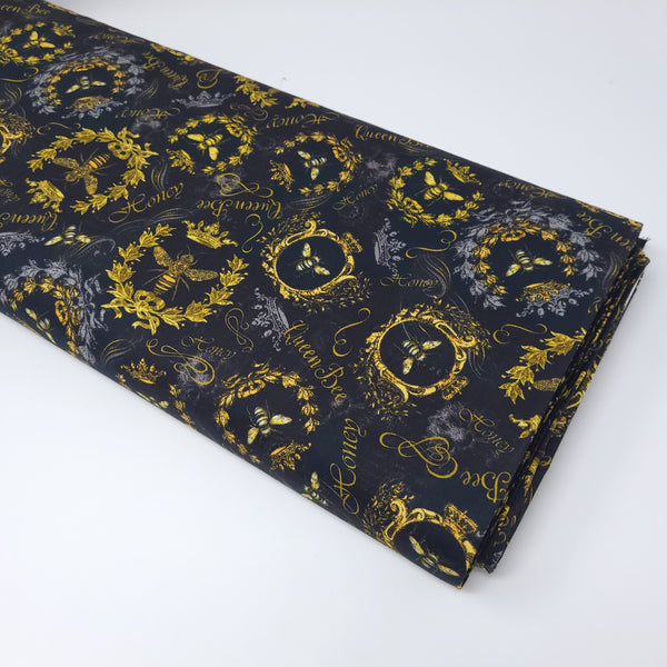 Queen Bee - Queen Bee Golden Crests - BEE-CD1355  BLACK (1/2 Yard)