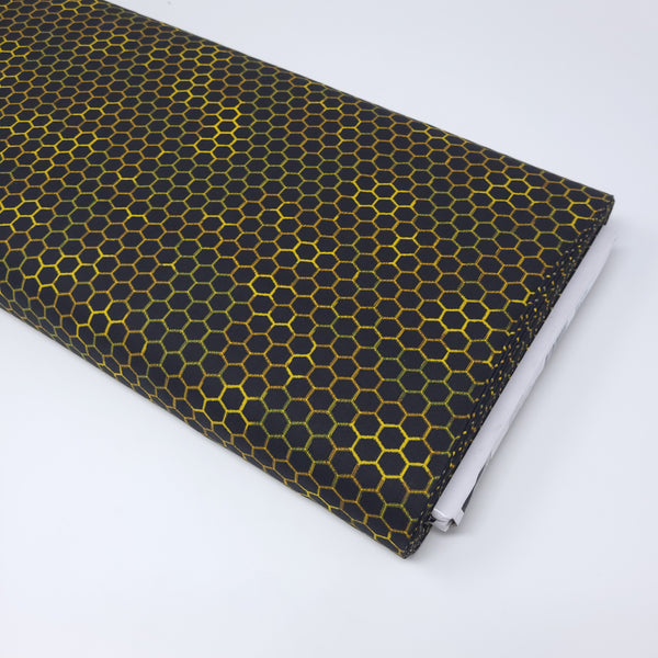 Queen Bee - Honeycomb Pattern - BEE-CD1360  BLACK (1/2 Yard)
