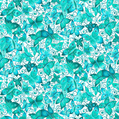 Ovarian Cancer Inspiration - Butterfly - M1761-76 Teal (1/2 Yard)