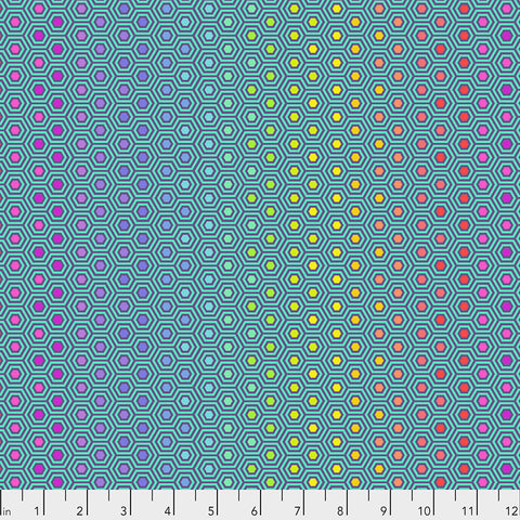 Tula Pink - True Colors - Hexy Rainbow - Peacock - PWTP151.PEACOCK (1/2 Yard)