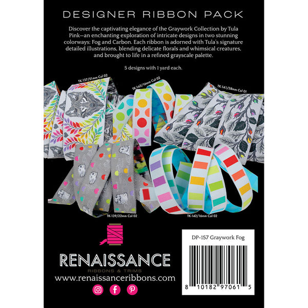 Renaissance Ribbons - Tula Pink - Graywork Designer Pack - Fog - DP-157 Graywork Fog