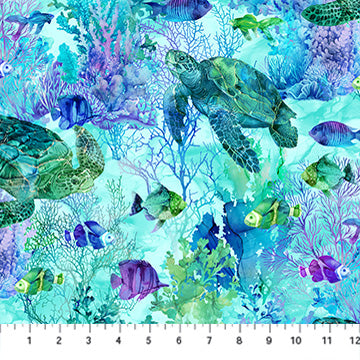 Northcott - Coral Reef - Turtle & Fish - DP28877-66 (1/2 Yard)