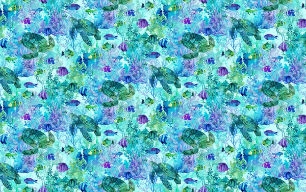 Northcott - Coral Reef - Turtle & Fish - DP28877-66 (1/2 Yard)