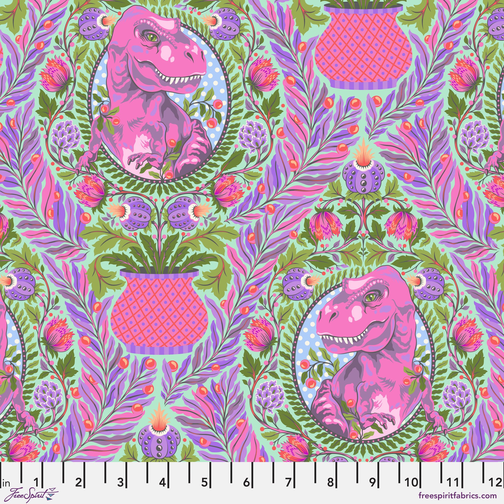 Tula Pink - ROAR! - Tree Rex - Mist - PWTP222.MIST (1/2 Yard)