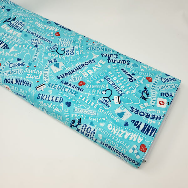 Everyday Heroes - Medical Heroes - THANKS-C8419 AQUA (1/2 Yard)