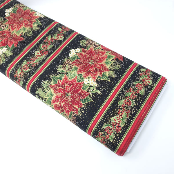 Holiday Spice - Metallic Poinsettia 11" Stripe - CM8511 (1/2 Yard)