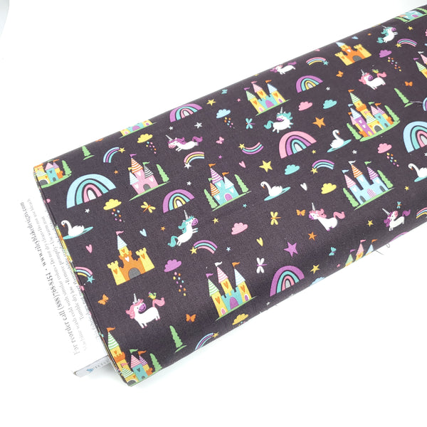 Riley Blake - Unicorn Kingdom - Main w/ sparkle - SC10470-Charcoal (1/2 Yard)