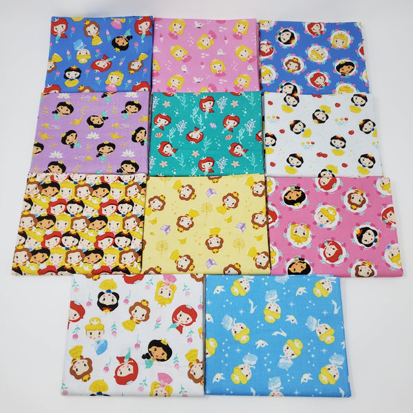 Hand-Cut Fat Quarter Bundle - Camelot Disney Princess Kawaii (11pc)