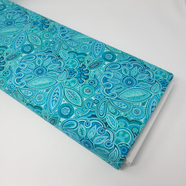 Ovarian Cancer Inspiration - Medallion - M1760-76 Teal (1/2 Yard)