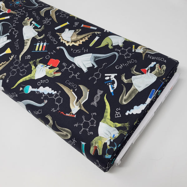 Math & Science - Scientist Dinosaurs in Lab Coats - DINO-CD1690  BLACK (1/2 Yard)