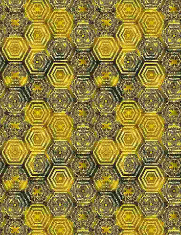 Queen Bee - Gold Queen Honeycomb - BEE-CD1352  BEE (1/2 Yard)