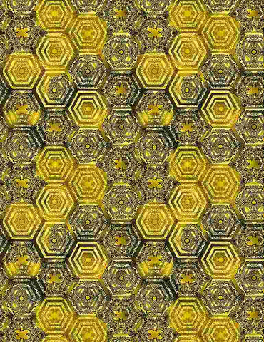 Queen Bee - Gold Queen Honeycomb - BEE-CD1352  BEE (1/2 Yard)