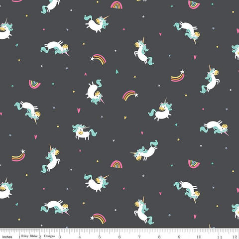 Riley Blake - Unicorn Kingdom - Unicorn Toss - C10471-Charcoal (1/2 Yard)