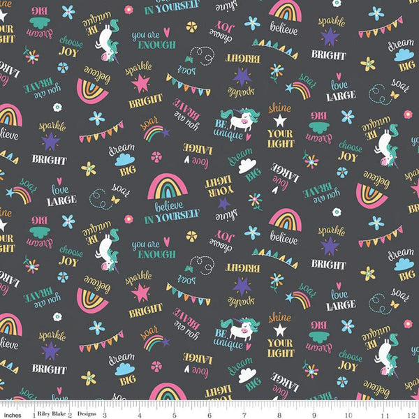 Riley Blake - Unicorn Kingdom - Be You - C10472-Charcoal (1/2 Yard)