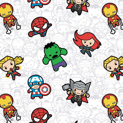 Kawaii Marvel II - Action Packed Heroes (white) - CAM13021000-1 (1/2 Yard)