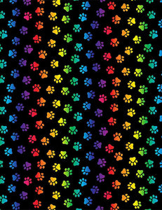 Crazy for Cats - Neon Cat Paws - CAT-C8586  BLACK (1/2 Yard)