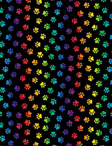 Crazy for Cats - Neon Cat Paws - CAT-C8586  BLACK (1/2 Yard)