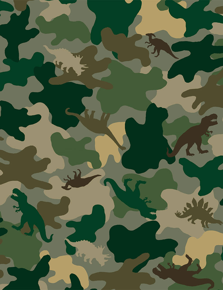 When Dinosaurs Roamed - Camo Dinos - DINO-C8359 GREEN (1/2 Yard)