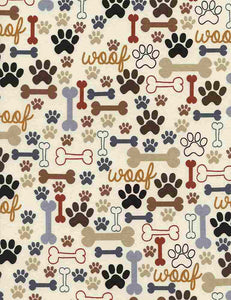 Pure Breeds - Dog Bones and Paws - DOG-C2372 CREAM (1/2 Yard)