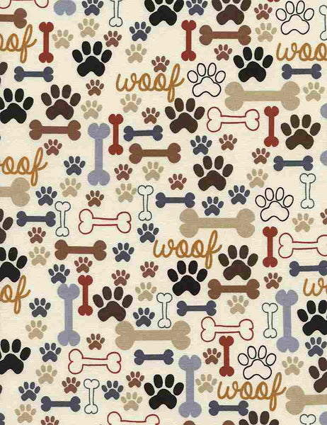 Pure Breeds - Dog Bones and Paws - DOG-C2372 CREAM (1/2 Yard)