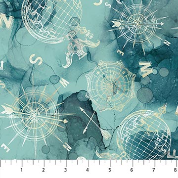 Journey - Compass Rose (Blue) - DP23893-63 (1/2 Yard)