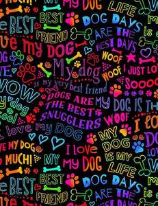 Dogs Best Friends Rainbow Writing - GAIL-C7032 BRIGHT (1/2 Yard)