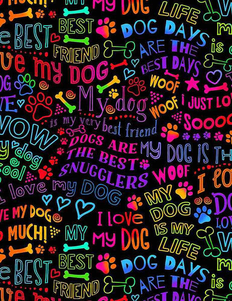 Dogs Best Friends Rainbow Writing - GAIL-C7032 BRIGHT (1/2 Yard)