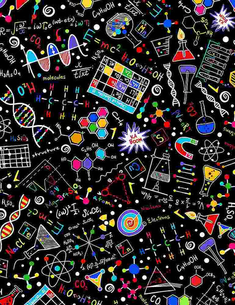 Math & Science - Bright Science Doodles - GAIL-C8249 Black (1/2 Yard)