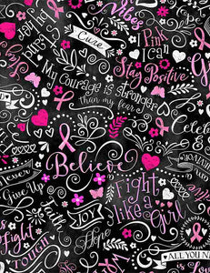 Breast Cancer Chalkboard - GAIL-C8408 BLACK (1/2 Yard)