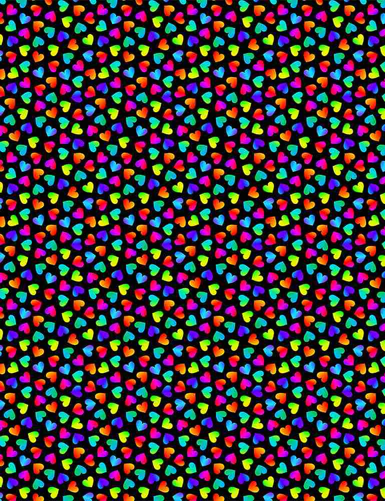 Rainbow Hearts - GAIL-C8496 BLACK (1/2 Yard)