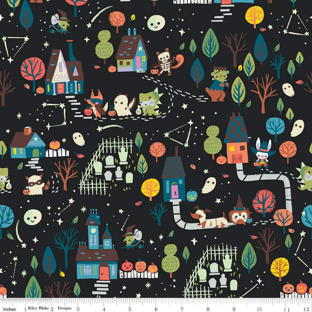 Riley Blake - Tiny Treaters - Main (Glow in the Dark) - GC10480-Charcoal (1/2 Yard)