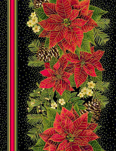 Holiday Spice - Metallic Poinsettia 11" Stripe - CM8511 (1/2 Yard)