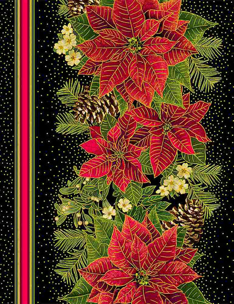 Holiday Spice - Metallic Poinsettia 11" Stripe - CM8511 (1/2 Yard)