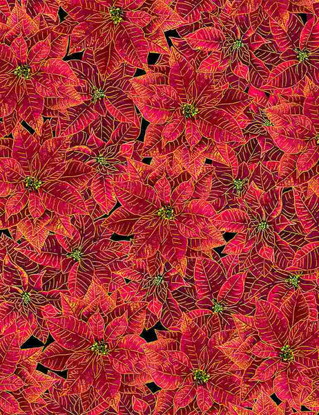 Holiday Spice - Packed Red Metallic Poinsettias - CM8515 (1/2 Yard)