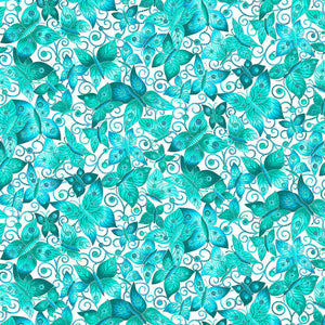 Ovarian Cancer Inspiration - Butterfly - M1761-76 Teal (1/2 Yard)