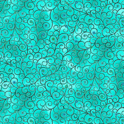 Ovarian Cancer Inspiration - Scroll - M1762-76 Teal (1/2 Yard)