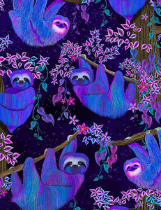 Prismatic - Moonlit Glow Sloths - NICK-CD1489  PURPLE (1/2 Yard)