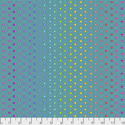 Tula Pink - True Colors - Hexy Rainbow - Peacock - PWTP151.PEACOCK (1/2 Yard)