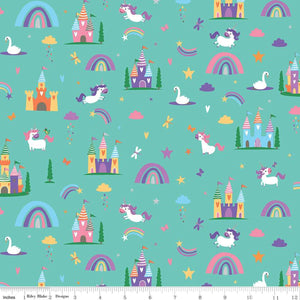 Riley Blake - Unicorn Kingdom - Main w/ sparkle - SC10470-Teal (1/2 Yard)