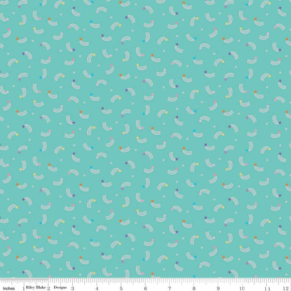 Riley Blake - Unicorn Kingdom - Shooting Stars w/ sparkle - SC10473-Teal (1/2 Yard)