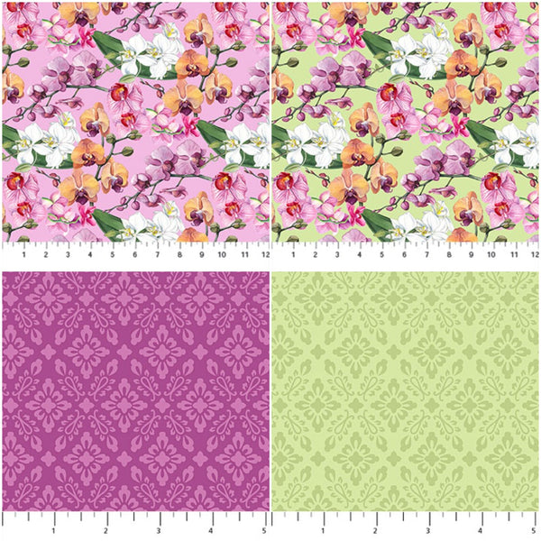 Hand-Cut Fat Quarter Bundle - Northcott Orchids in Bloom Bundle (6pc)